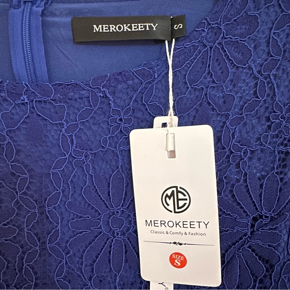 Merokeety Blue Lace Fitted Pencil Cocktail Dress,  Size S NWT - Picture 8 of 8